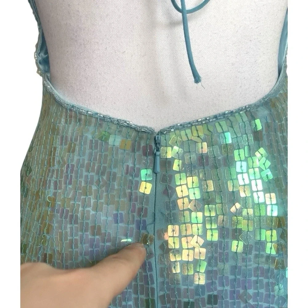 Vintage Cache Silk Beaded Ombré Sequins Iridescent Gown Mermaid Embellished Y2k - Picture 14 of 16